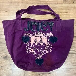 Vintage Juicy Couture Y2K Big Tote Bag Purple Cotton Love G&P